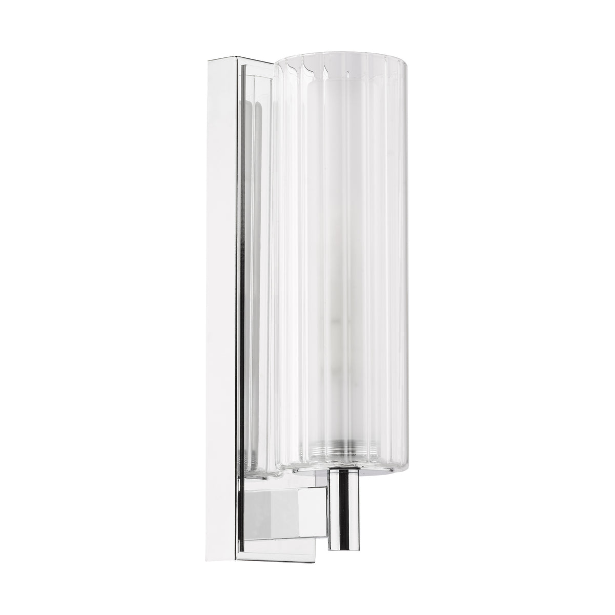 Bevin IP44 Wall Light in Polished Chrome with Ribbed Glass Shade