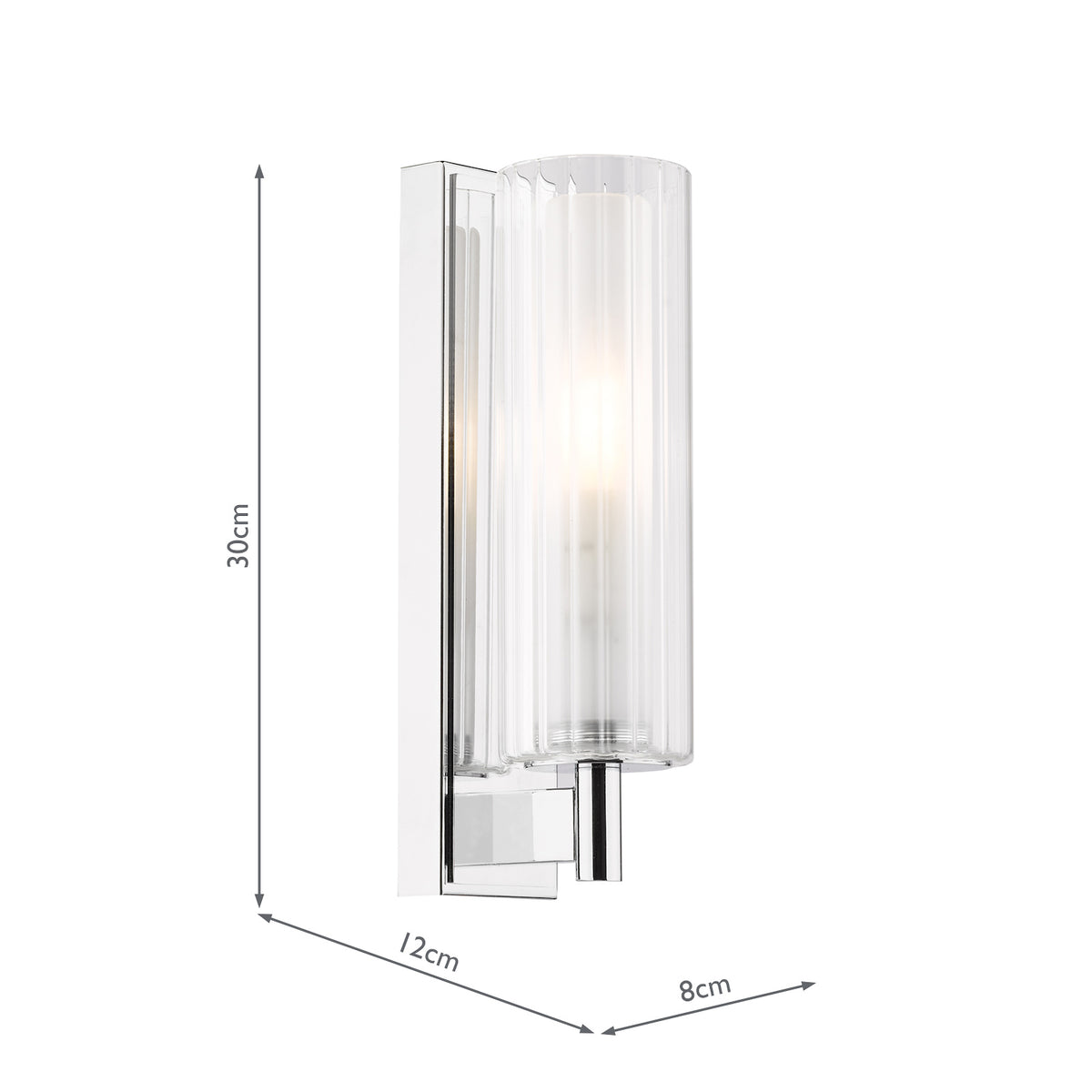 Bevin IP44 Wall Light in Polished Chrome with Ribbed Glass Shade