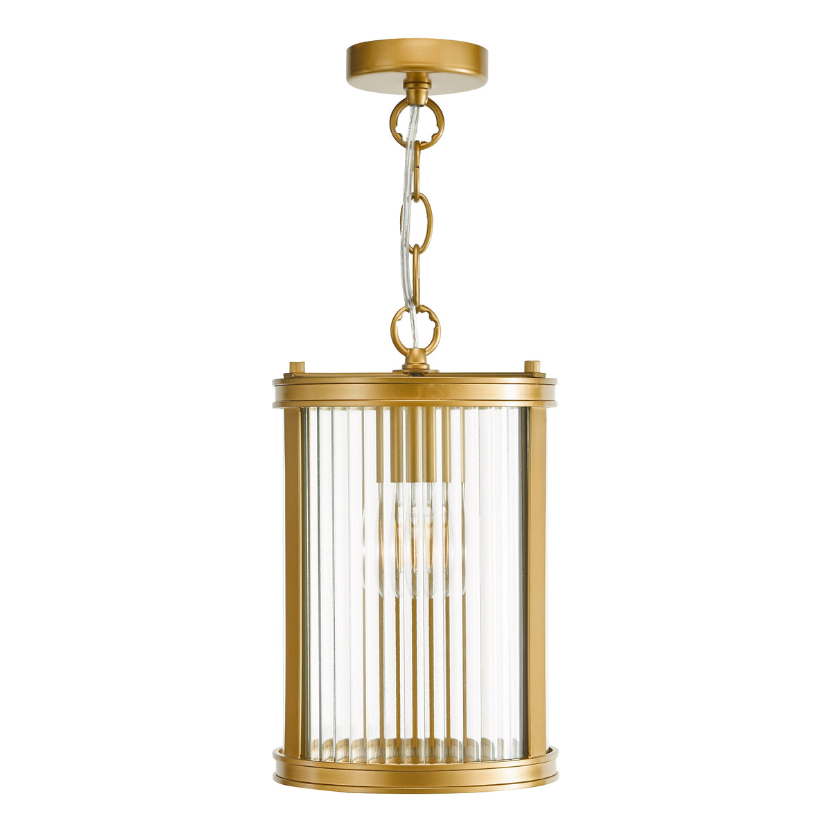 Gold pendant light with fluted glass shade