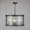 Bianka Three Lamp Pendant In Matt Black with Ribbed Glass