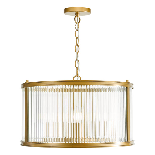 Gold chandelier with a fluted glass shade