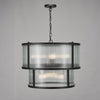 Bianka Six Lamp Two Tier Pendant In Matt Black with Ribbed Glass