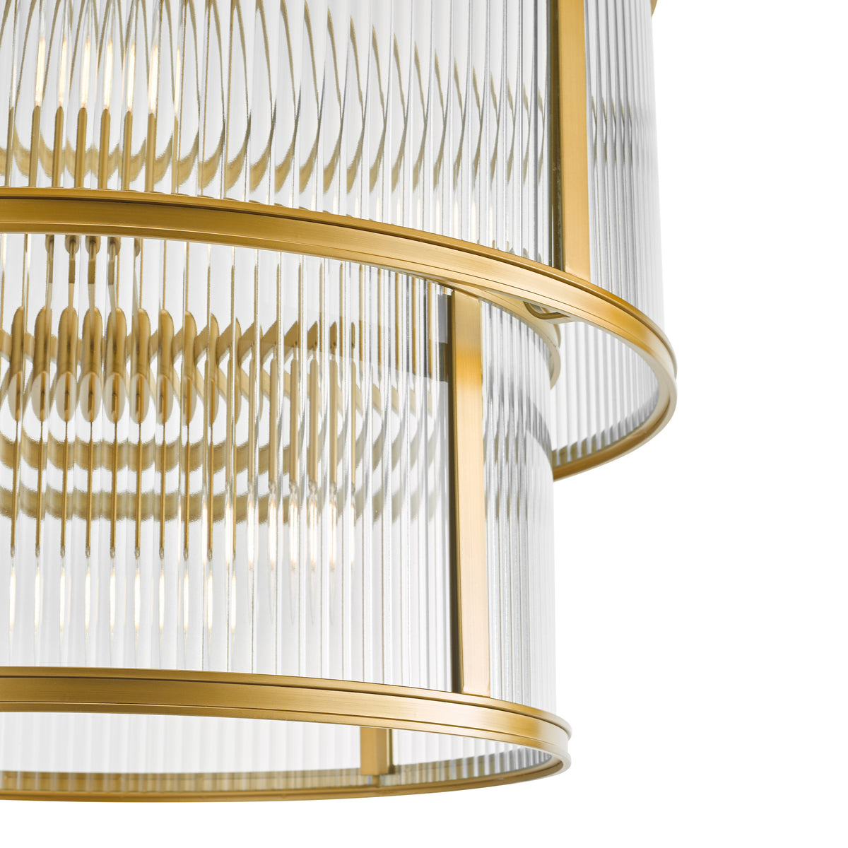 Close up of a gold and glass chandelier