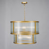 Bianka Six Lamp Two Tier Pendant In Satin Bronze with Ribbed Glass