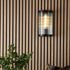 Bianka Wall Light In Matt Black with Ribbed Glass