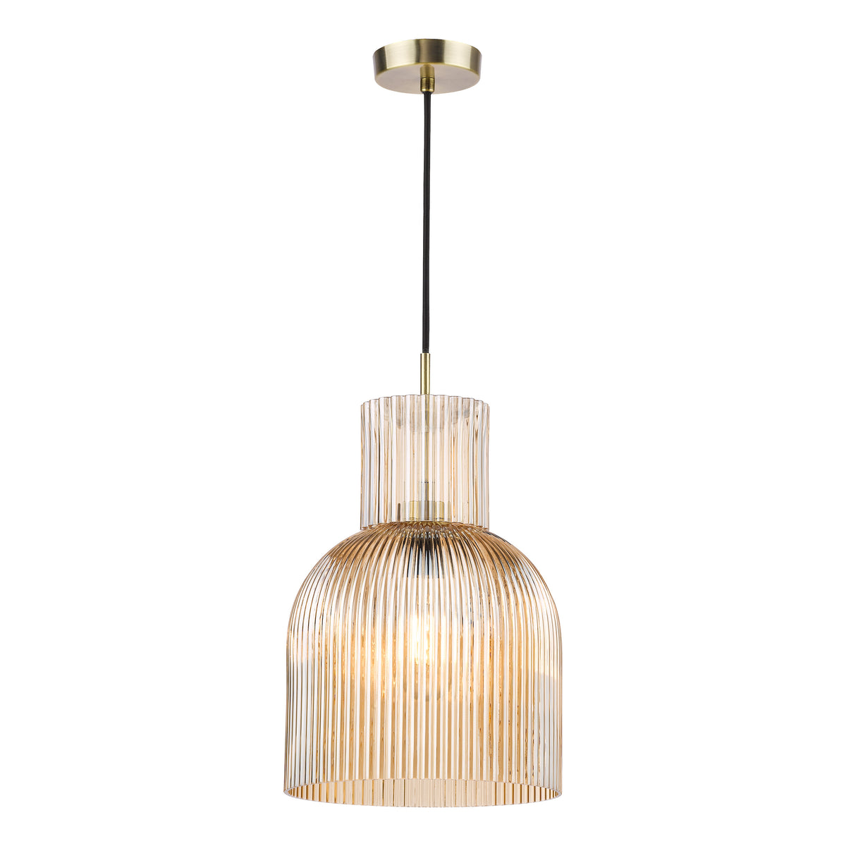 Bixby Pendant in Brushed Bronze with Amber Ribbed Glass Shade