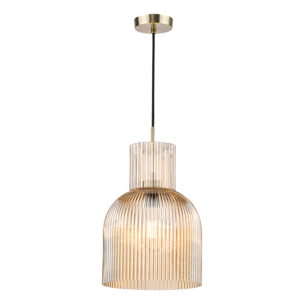 Bixby Pendant in Brushed Bronze with Amber Ribbed Glass Shade