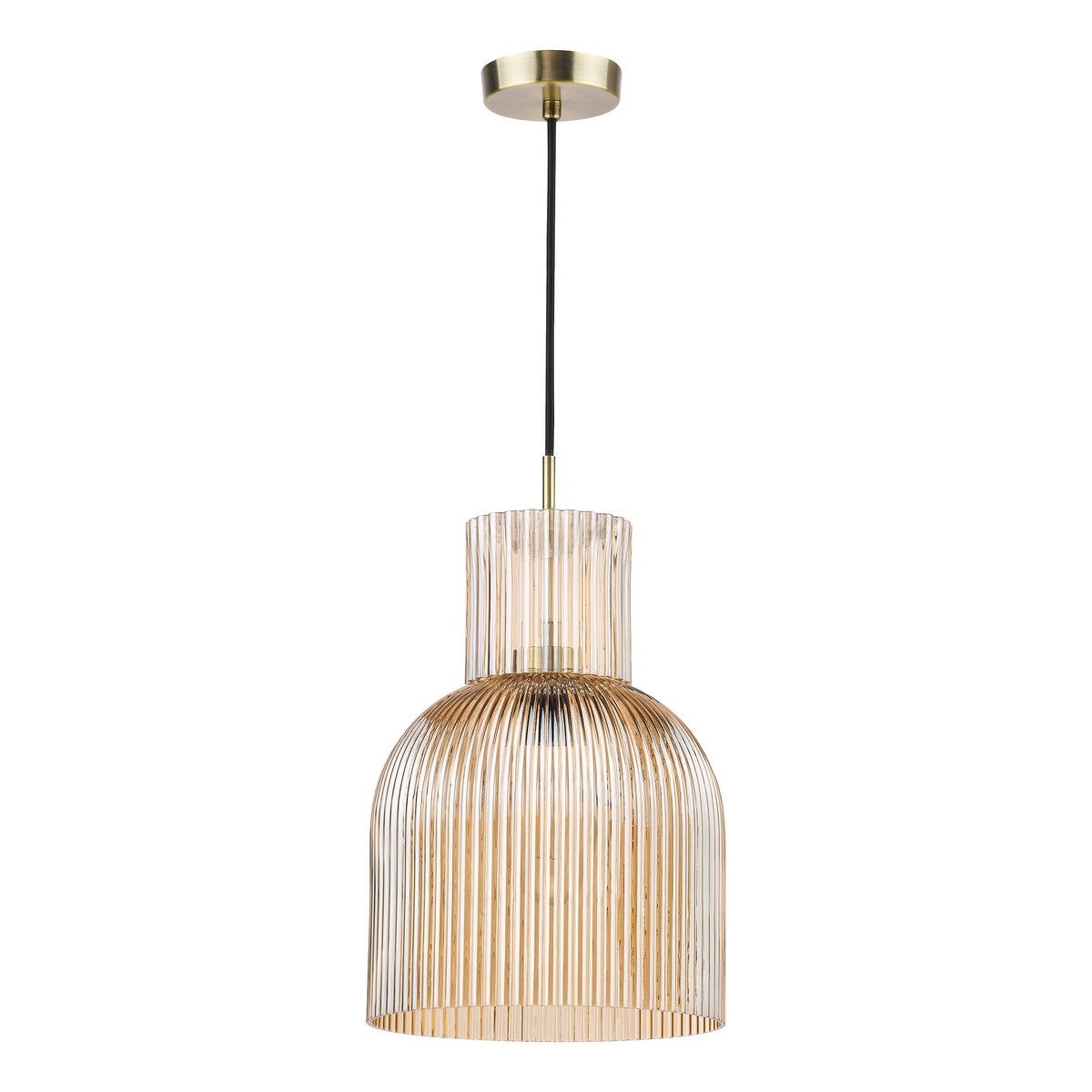 Bixby Pendant in Brushed Bronze with Amber Ribbed Glass Shade