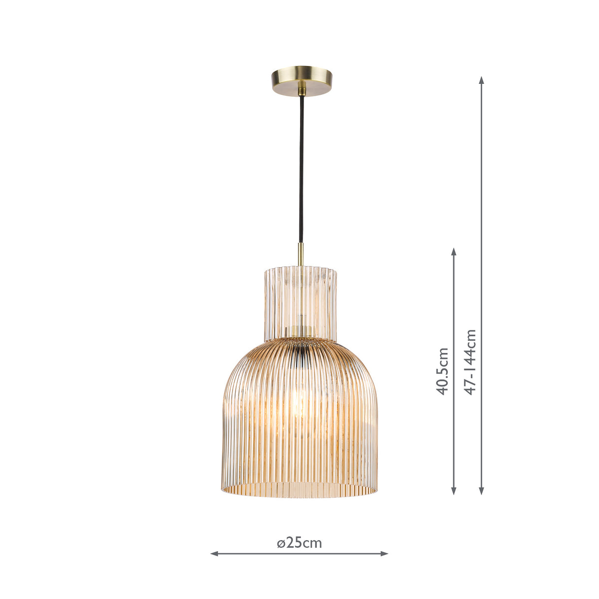 Bixby Pendant in Brushed Bronze with Amber Ribbed Glass Shade