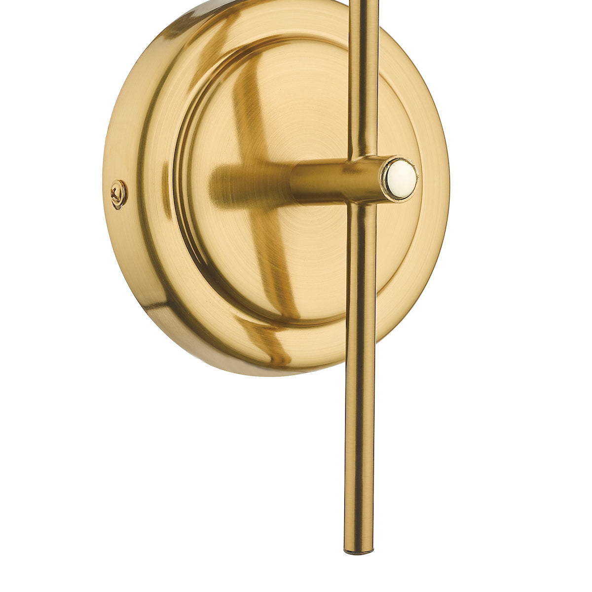 Brushed gold wall sconce with a vertical rod and horizontal arm
