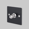 One Gang 2 Way Dimmer Light Switch in Black with Steel Linear Knurled Knob