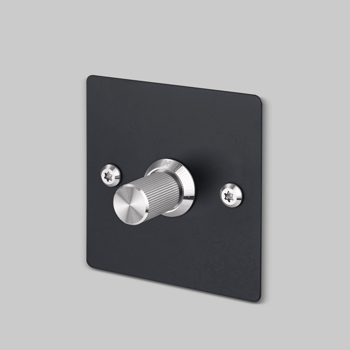Buster and Punch one gang two way dimmer light switch in black with steel linear knurled knob