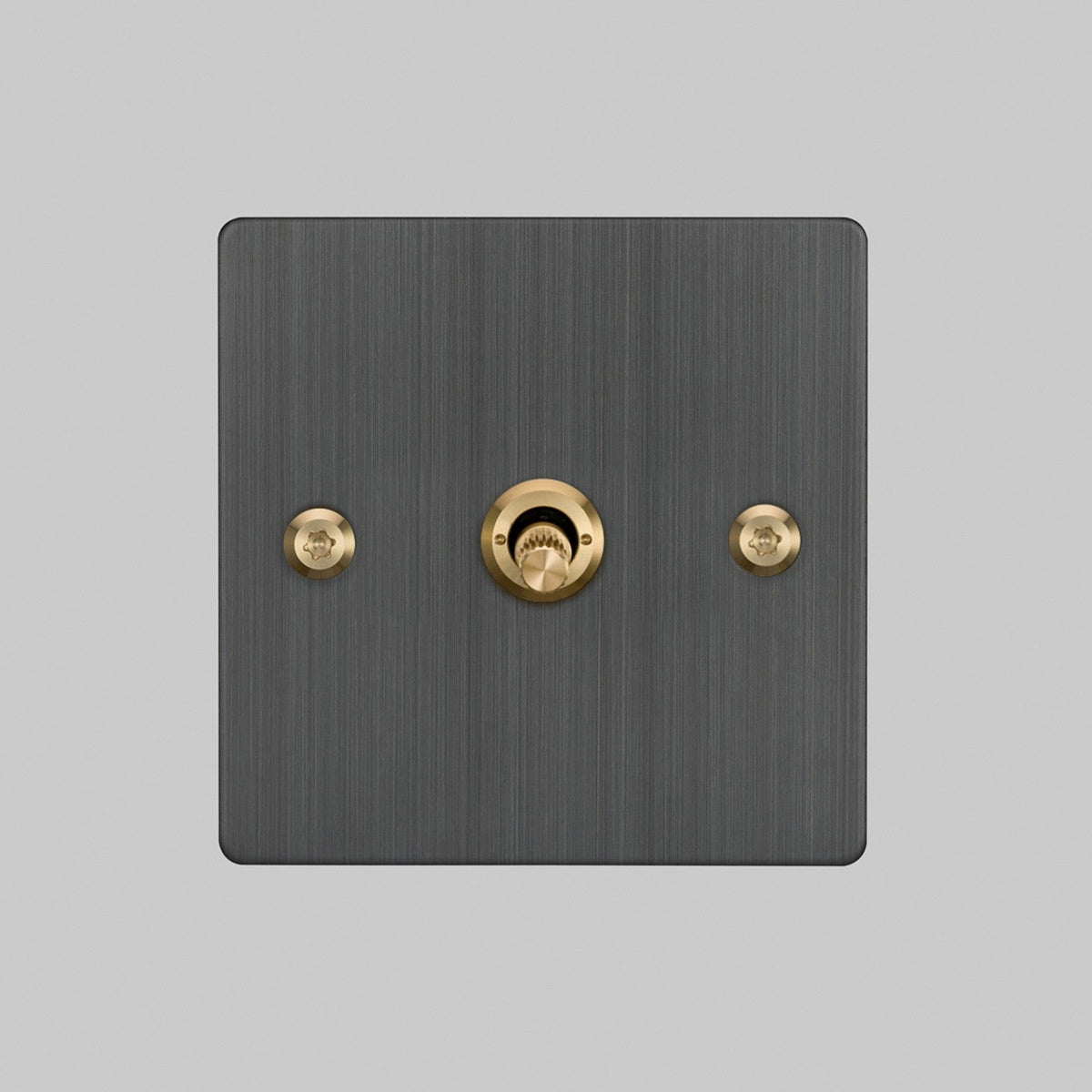 One Gang 2 Way Light Switch in Smoked Bronze with Brass Linear Knurled Toggle