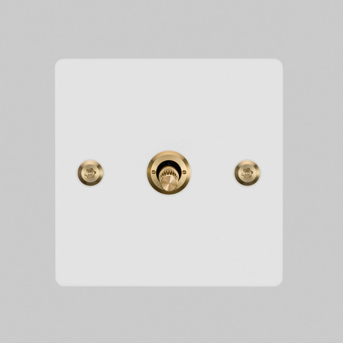 One Gang 2 Way Light Switch in White with Brass Linear Knurled Toggle
