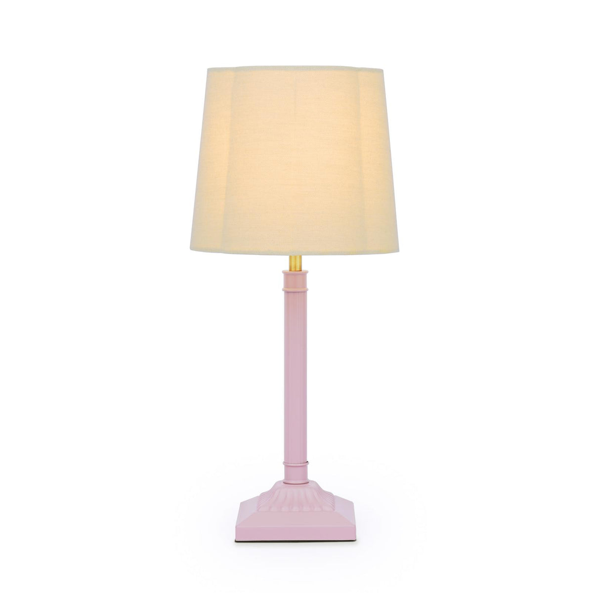 Joules Buscot table lamp in matt pink with a natural linen shade