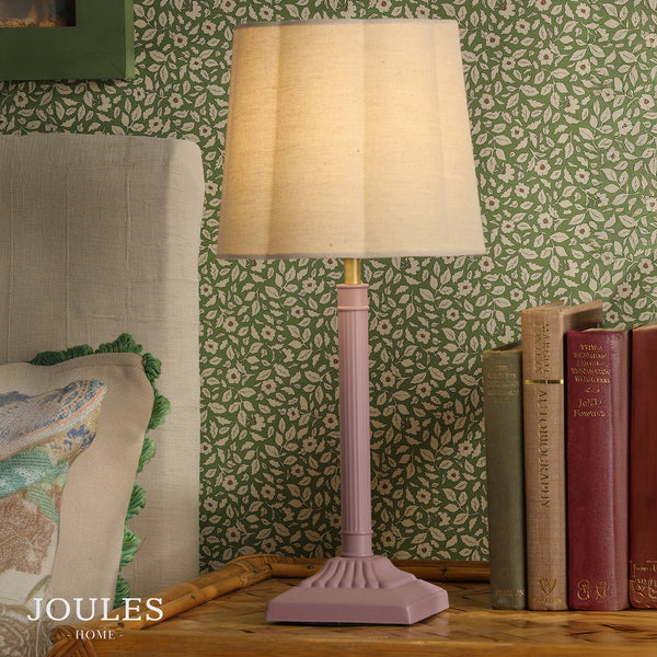 Buscot Table Lamp in Matt Pink with Natural Linen Shade