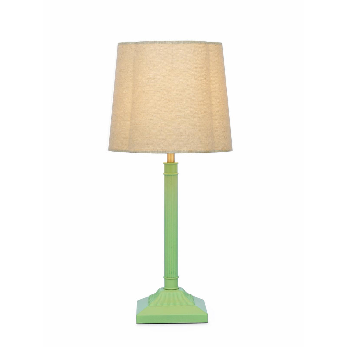 Joules Buscot table lamp in matt green with a natural linen shade