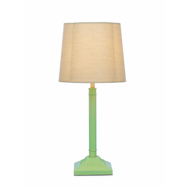 Joules Buscot table lamp in matt green with a natural linen shade