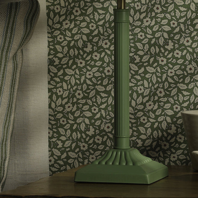 Buscot Table Lamp in Matt Green with Natural Linen Shade