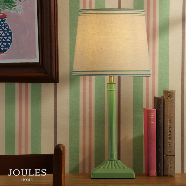 Buscot Table Lamp in Matt Green with Tapered Linen Shade