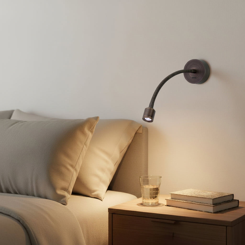 Fosso Switched LED Reading Wall Light in Bronze