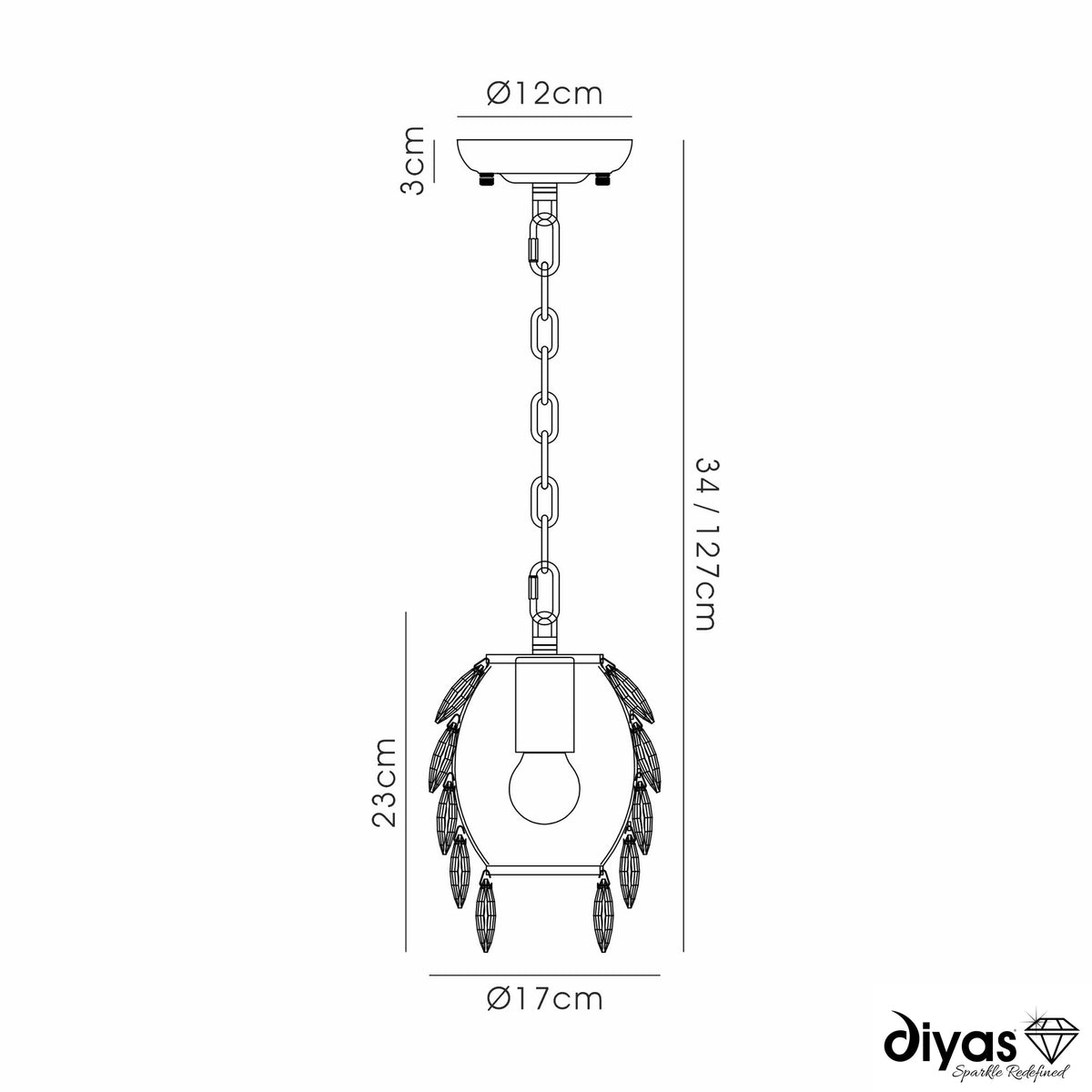 Coniston 1 Light Clear Crystal Pendant in Polished Chrome
