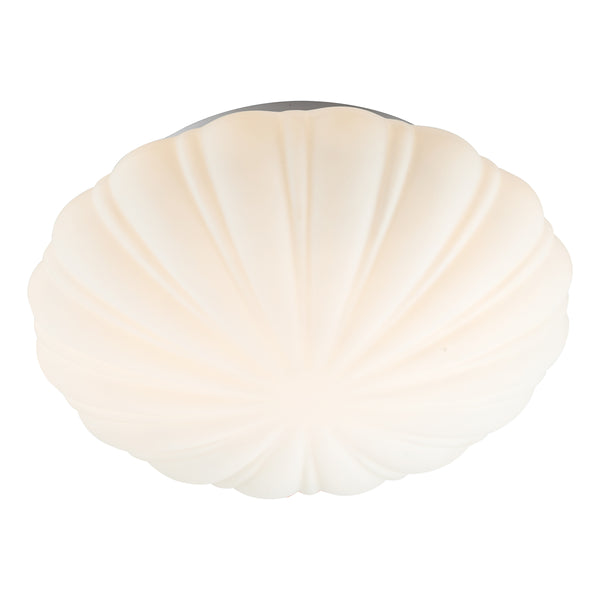 cafe Bathroom IP44 Flush Ceiling Light with Scallop-Shell Opal Glass Shade
