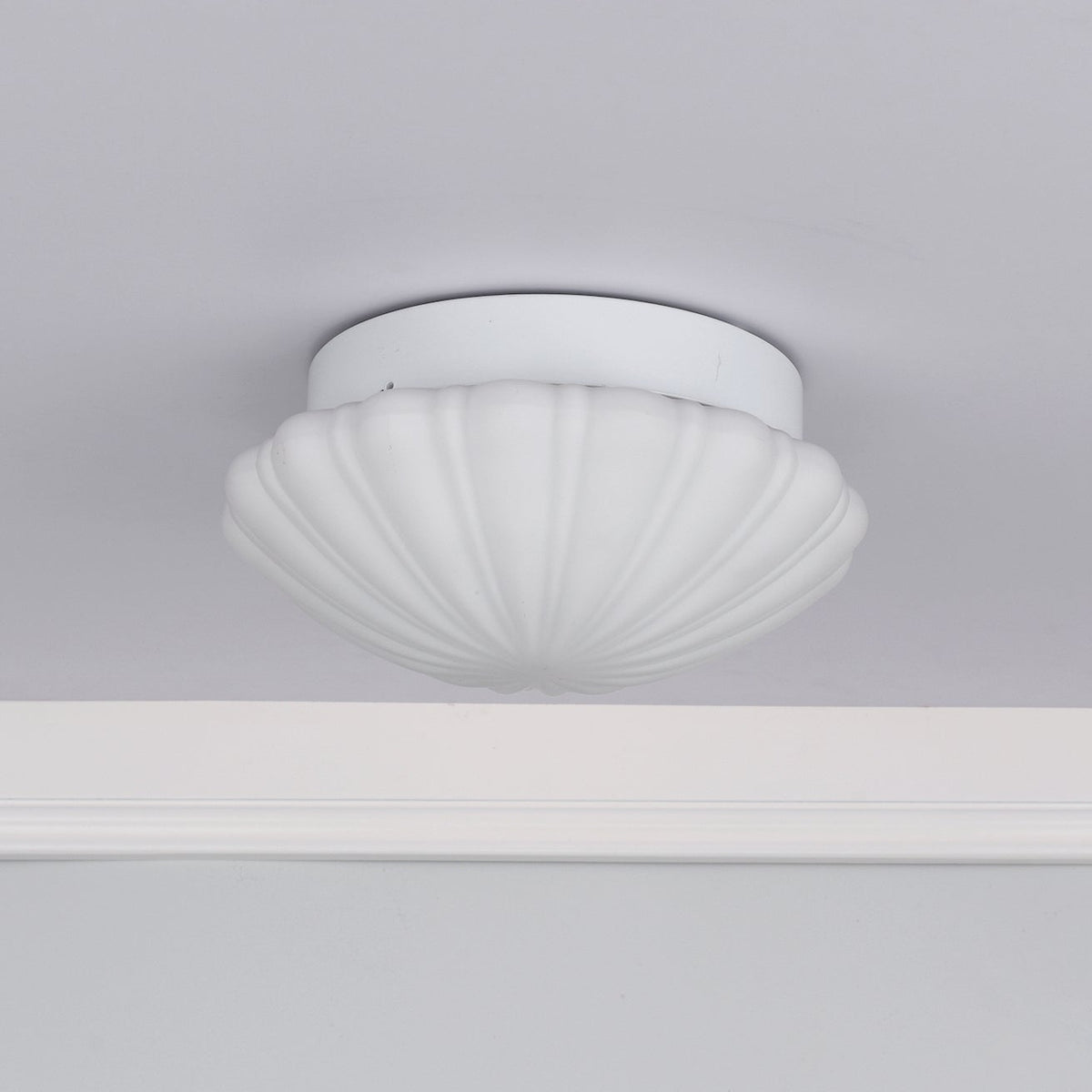 White fluted glass ceiling light fixture