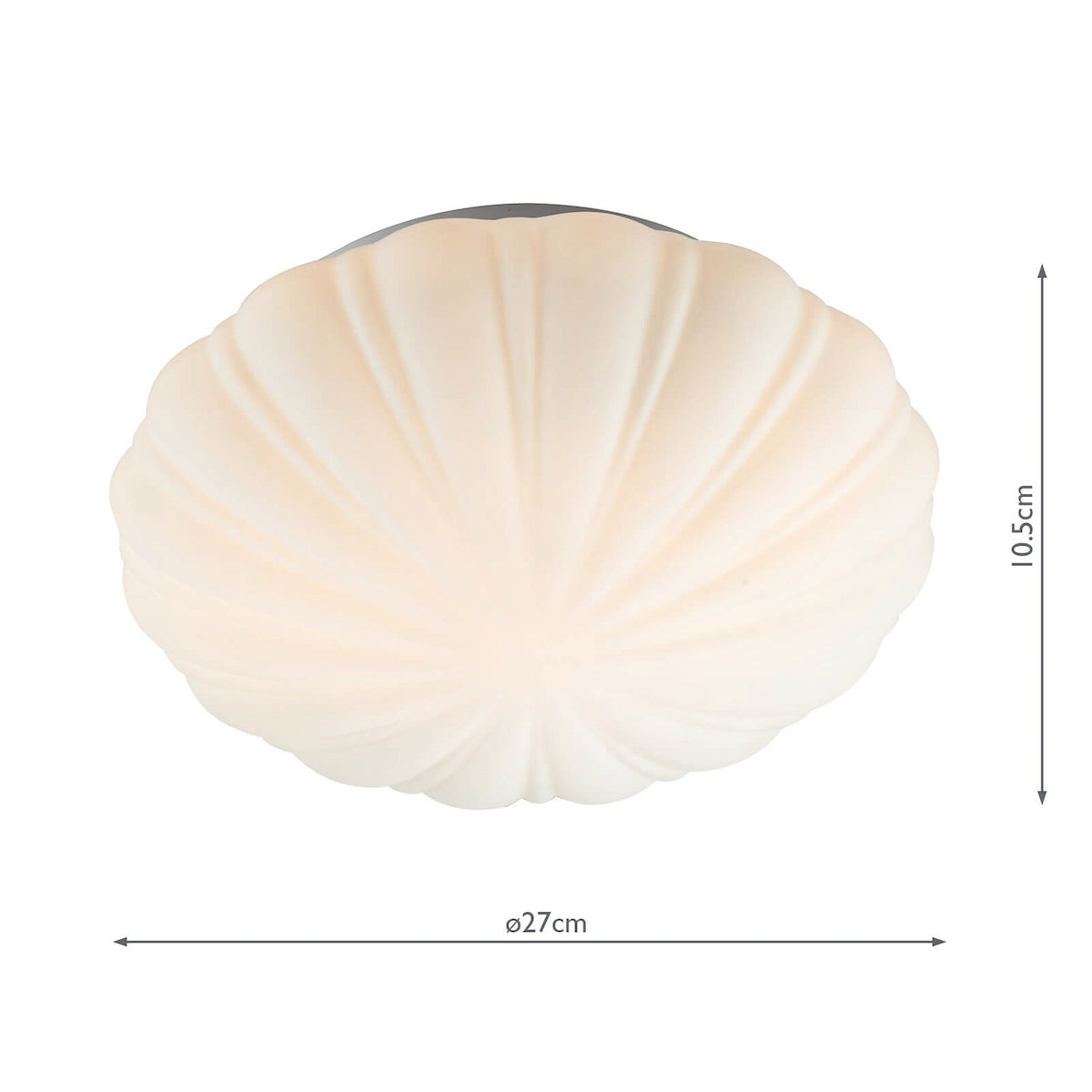 Shell-shaped ceiling light with dimensions 27cm diameter and 10.5cm height