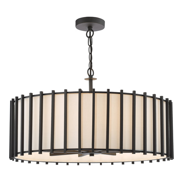 Cagliari Eight Lamp Single Drop Pendant In Matt Black with Ivory Shade