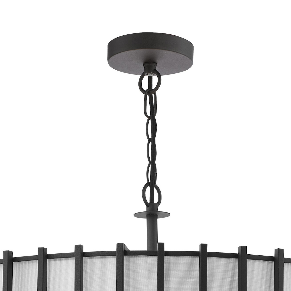Cagliari Eight Lamp Single Drop Pendant In Matt Black with Ivory Shade
