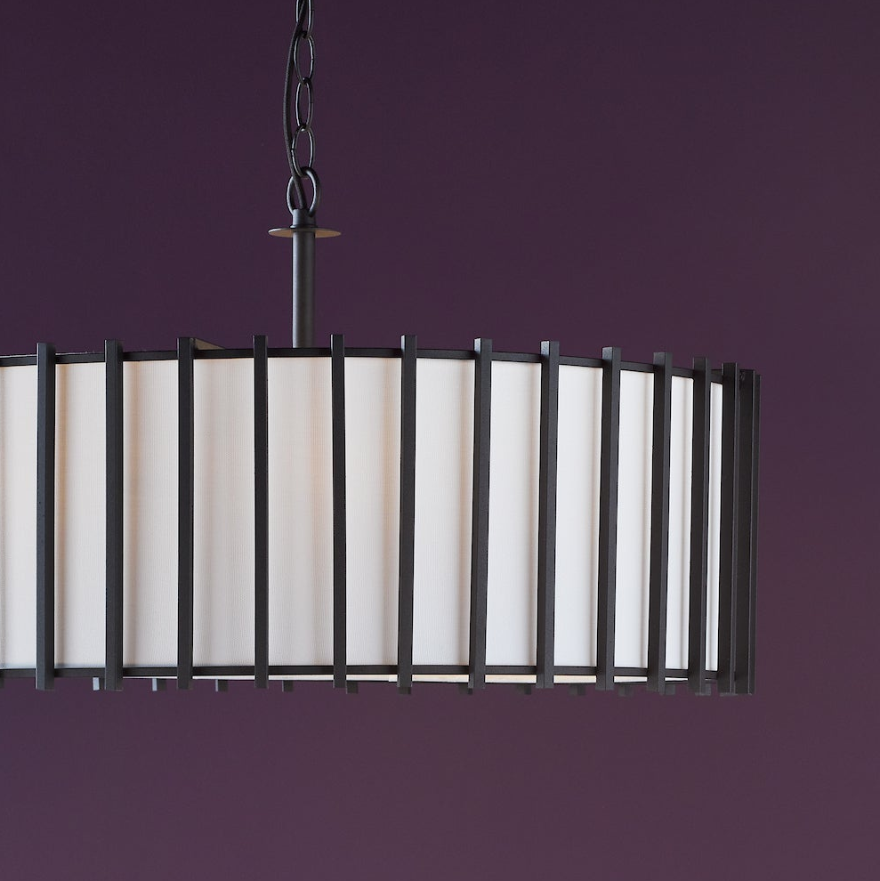 Cagliari Eight Lamp Single Drop Pendant In Matt Black with Ivory Shade