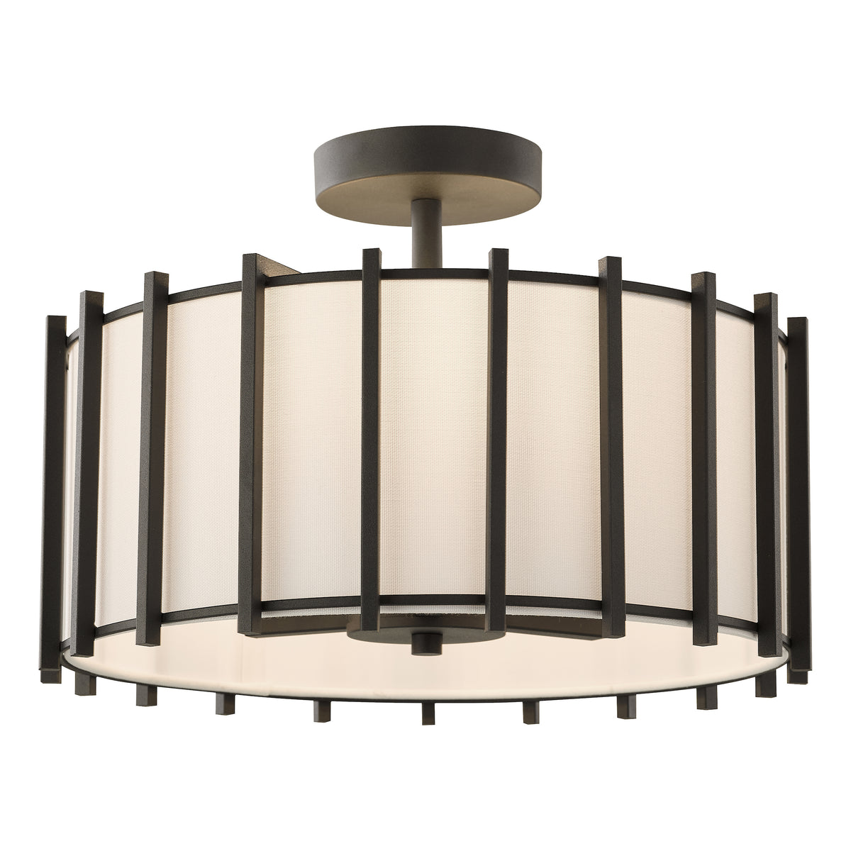 Cagliari Three Lamp Semi Flush Ceiling Light In Matt Black with Ivory Shade