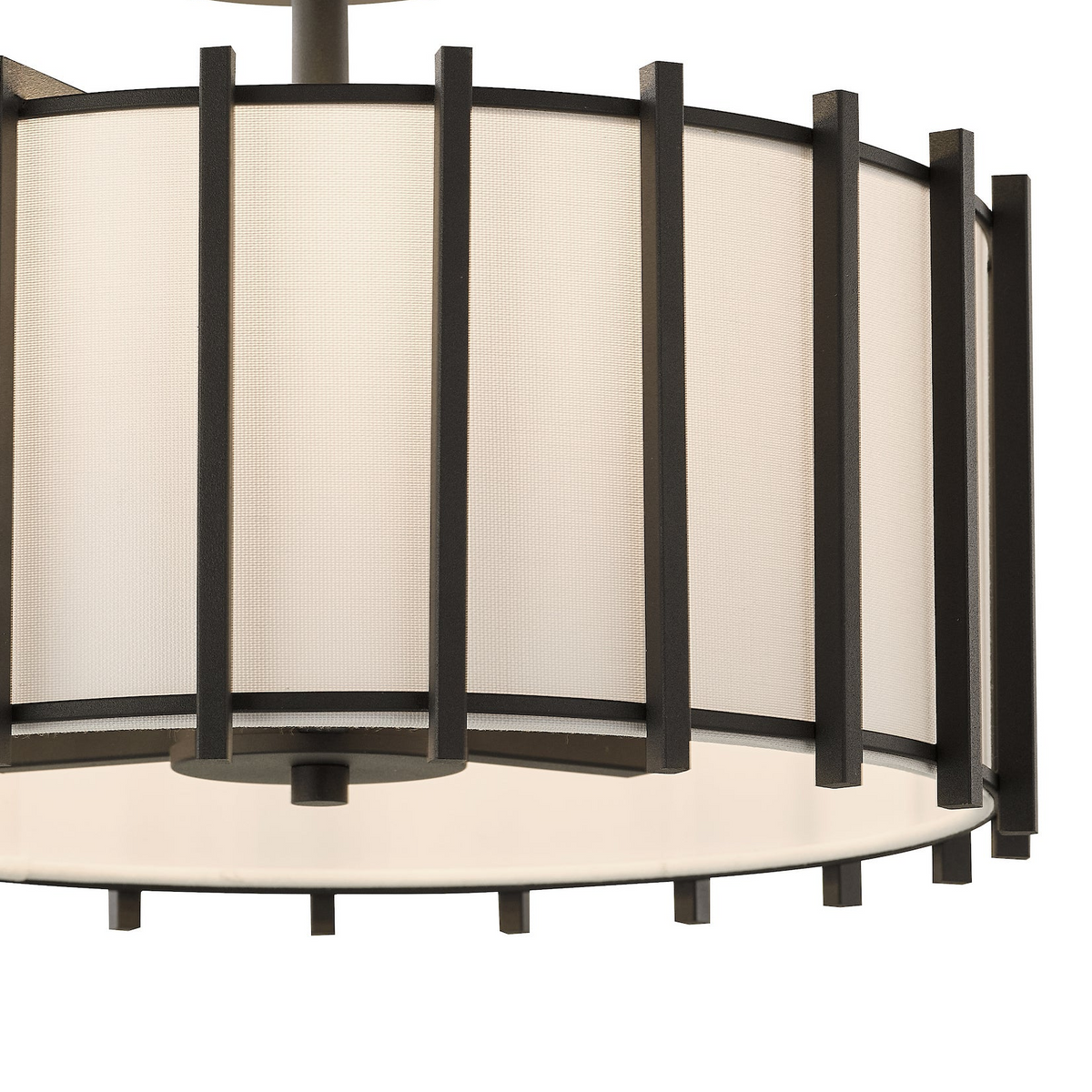 Cagliari Three Lamp Semi Flush Ceiling Light In Matt Black with Ivory Shade