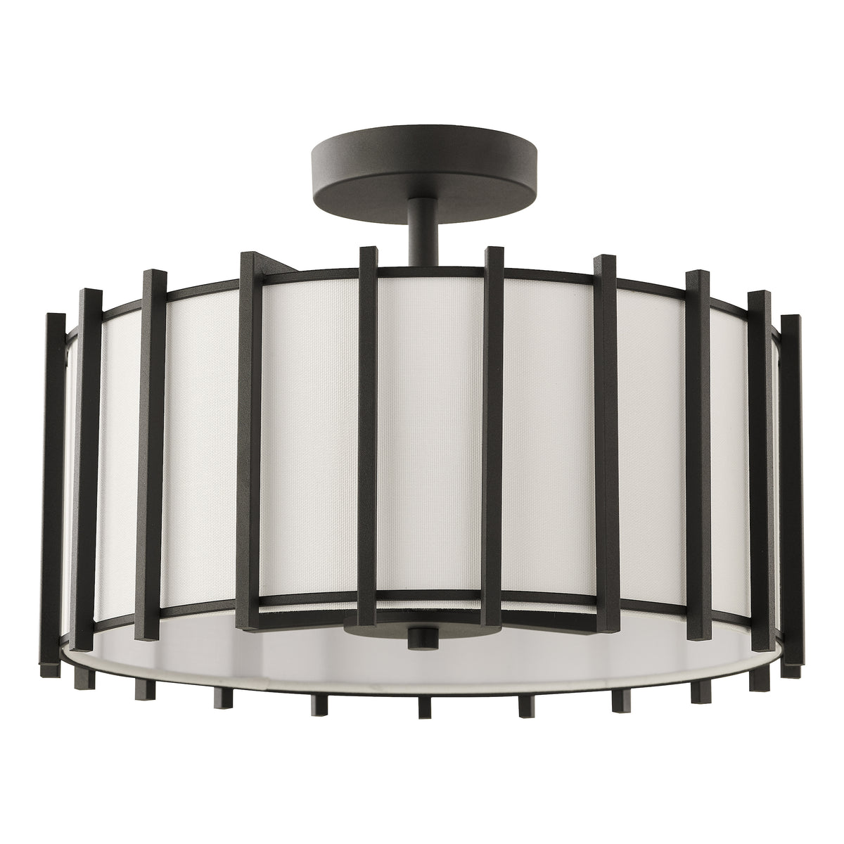 Cagliari Three Lamp Semi Flush Ceiling Light In Matt Black with Ivory Shade