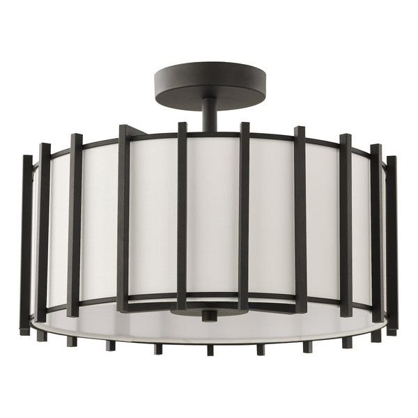 Cagliari Three Lamp Semi Flush Ceiling Light In Matt Black with Ivory Shade