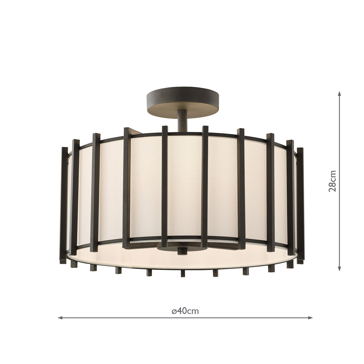 Cagliari Three Lamp Semi Flush Ceiling Light In Matt Black with Ivory Shade