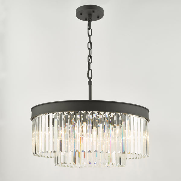 Celeus Six Lamp Chandelier in Anthracite with Faceted Crystals
