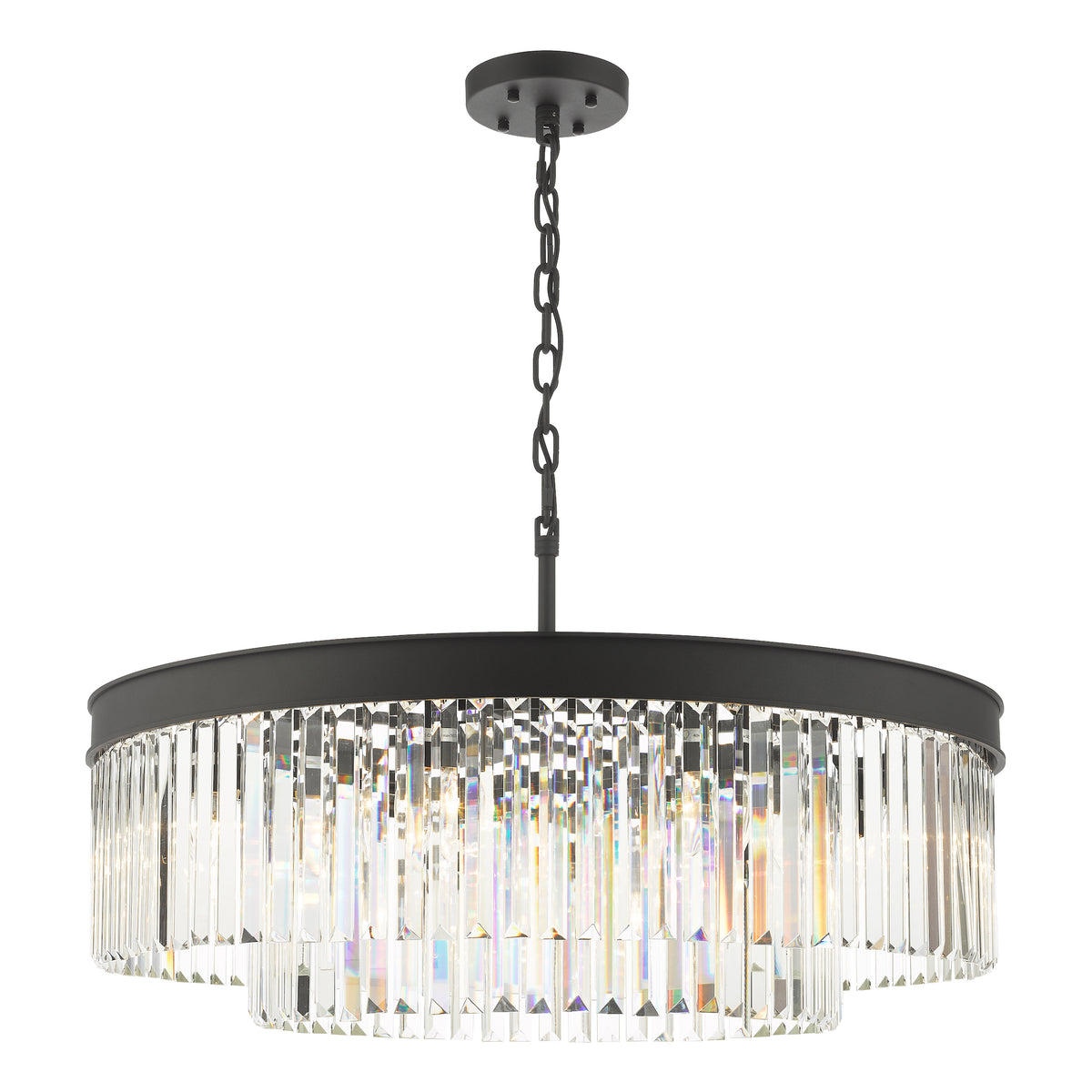 Celeus Eight Lamp Chandelier in Anthracite with Faceted Crystals