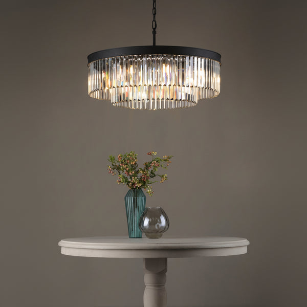 Celeus Eight Lamp Chandelier in Anthracite with Faceted Crystals