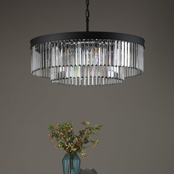 Celeus Eight Lamp Chandelier in Anthracite with Faceted Crystals