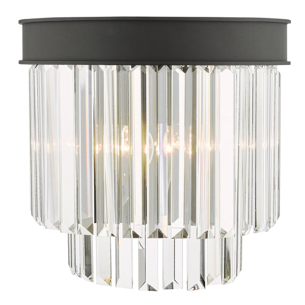 Celeus Two Lamp Wall Light in Anthracite with Faceted Crystals