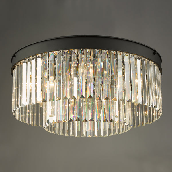 Celeus Six Lamp Two Tier Ceiling Light in Anthracite with Faceted Crystals