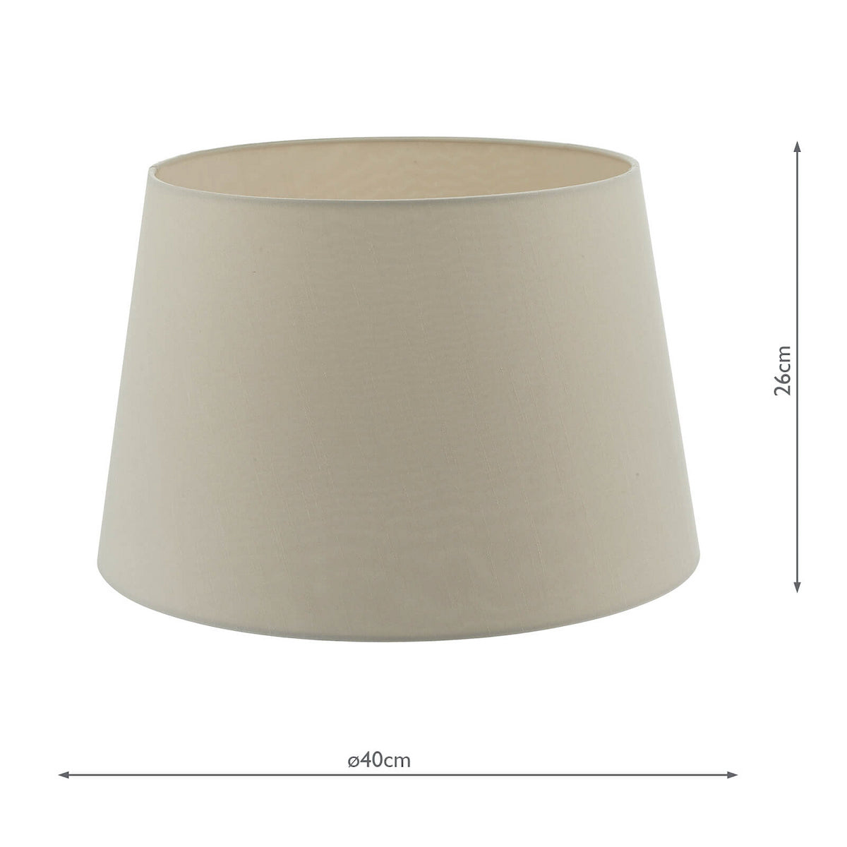 Beige conical lampshade with a 40cm diameter and 26cm height.
