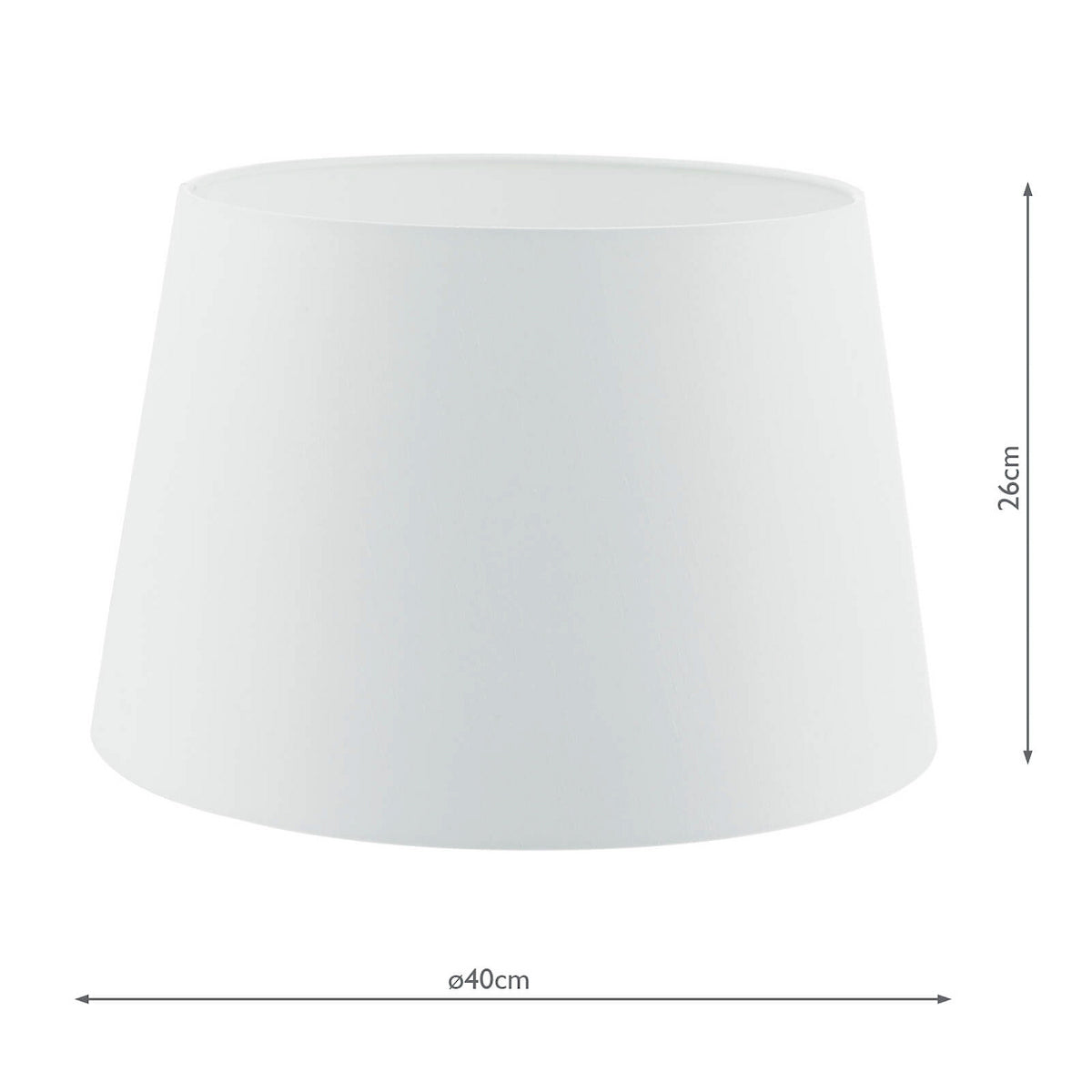 White conical lampshade with a 40cm diameter and 26cm height.