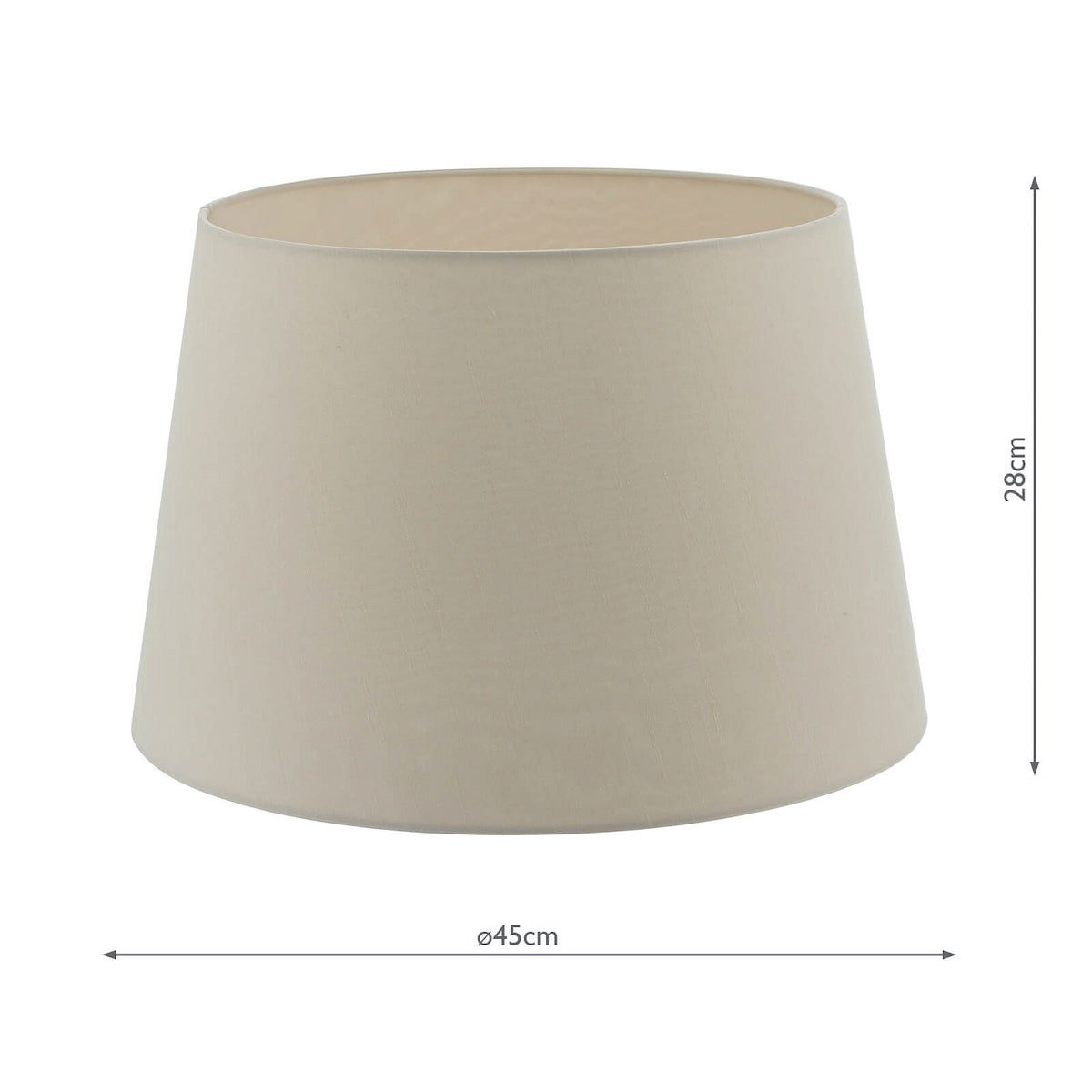 Beige conical lampshade with a 45cm diameter and 28cm height.