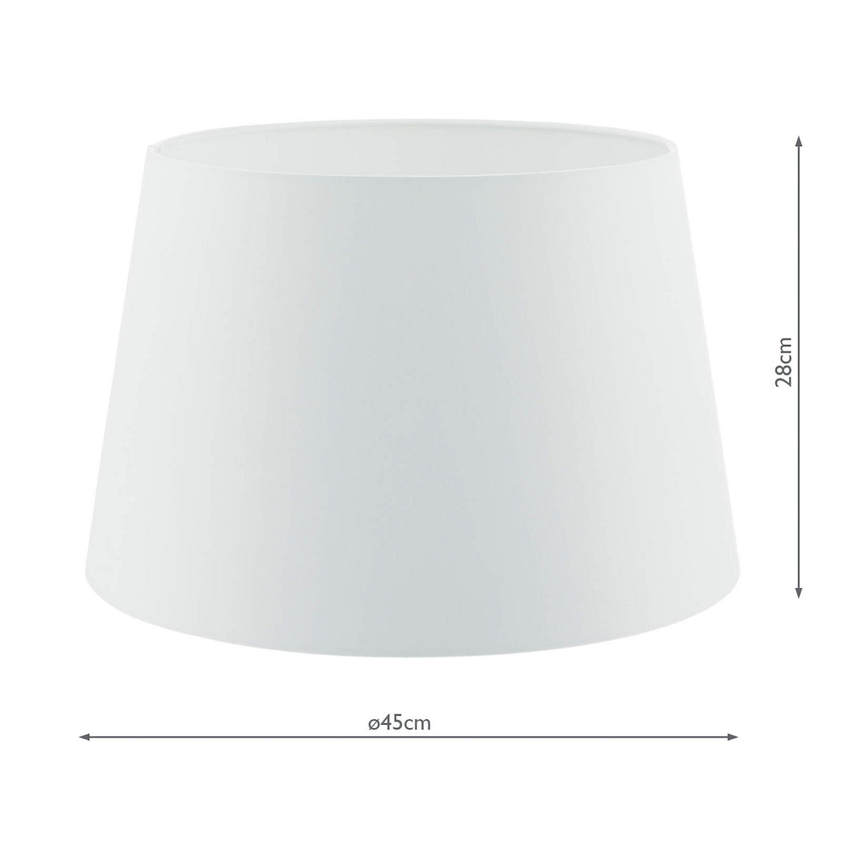 White conical lamp shade with a 45cm diameter and 28cm height.