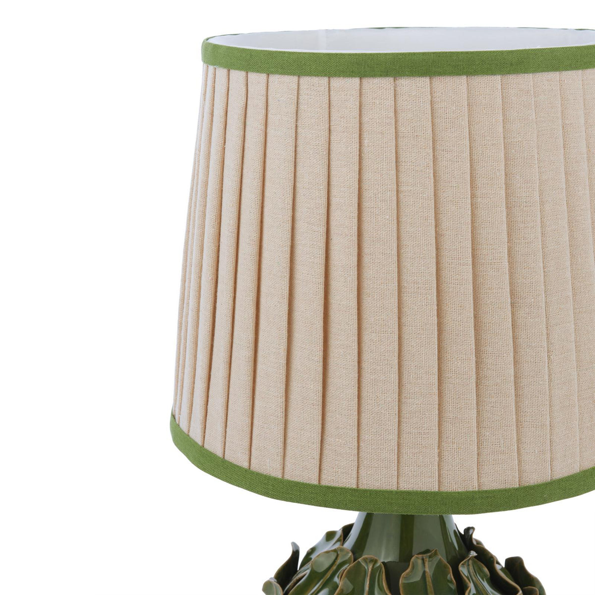 Joules Chatsworth ceramic table lamp with green base and pleated linen shade