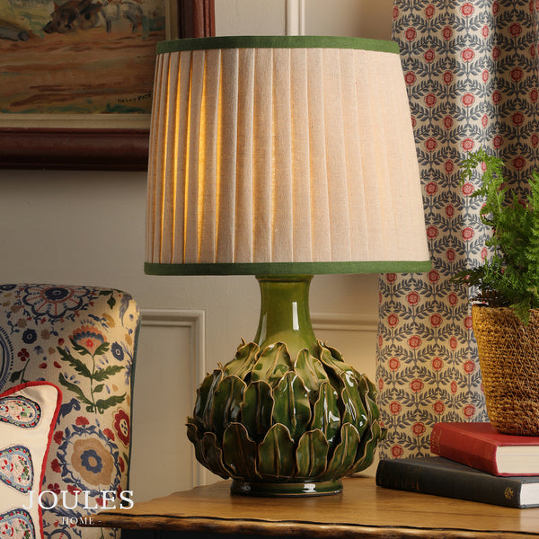Chatsworth Ceramic Table Lamp in Green with Pleated Linen Shade
