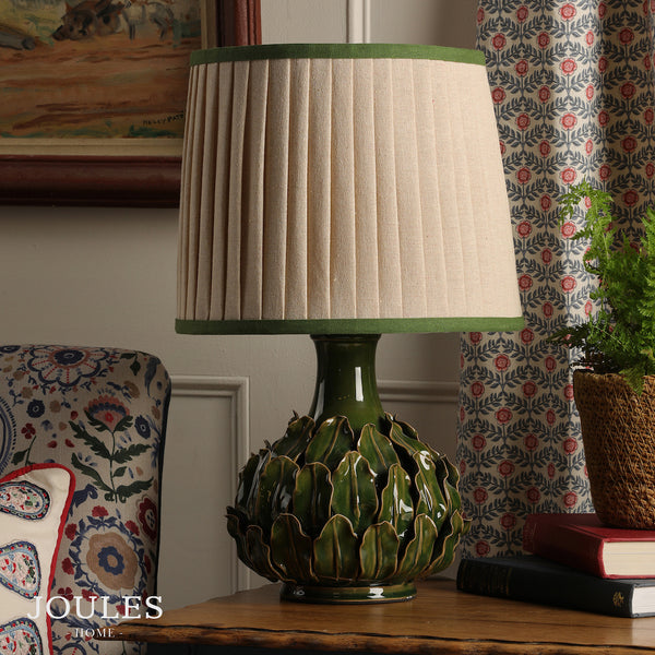 Chatsworth Ceramic Table Lamp in Green with Pleated Linen Shade